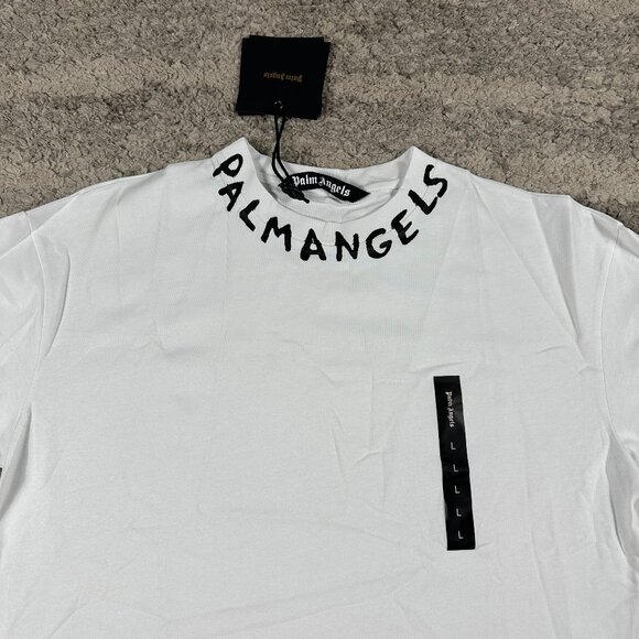 Palm Angels Pure White Miami Neck Logo Tee Mens Size Large - Picture 3 of 4